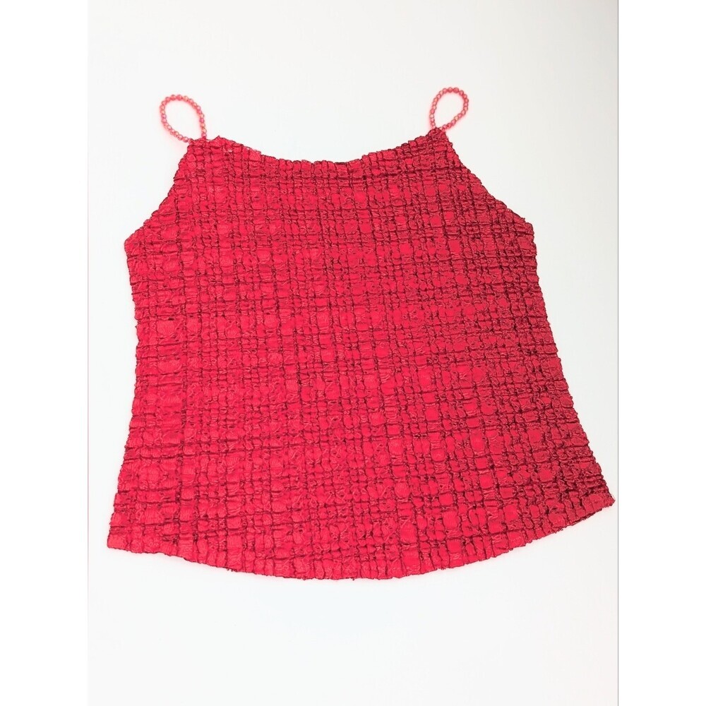 Women's Red Lightweight Textured Fabric Camisole w/Beaded Spaghetti Straps